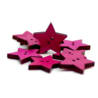 10 Sternkn&ouml;pfe Pink 2-Loch aus Holz 24mm