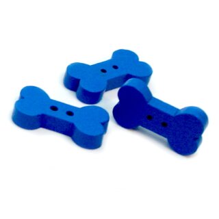 10 [Hunde-] Knochen Kn&ouml;pfe Blau aus Holz 18mm
