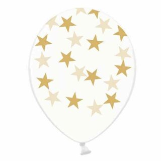 10 Transparente Ballons goldfarbene Sterne