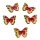 6 Schmetterlings Holz-Kn&ouml;pfe Rot-Wei&szlig;-Gr&uuml;n