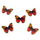 6 Schmetterlings Holz-Kn&ouml;pfe Orange-Pink-Schwarz
