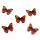 6 Schmetterlings Holz-Kn&ouml;pfe Orange-Pink-Schwarz