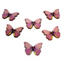 6 Schmetterlings Kn&ouml;pfe Rosa-Gelb aus Holz 28mm