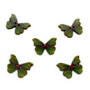 6 Schmetterlings Holzkn&ouml;pfe Gr&uuml;n mit roten...
