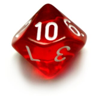 10-Seitige W&uuml;rfel Transparent-Rot mit Zahlen 1-10