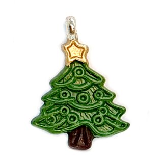 Mini Weihnachtsbaum Anh&auml;nger gr&uuml;n lackiert Silber &Ouml;se