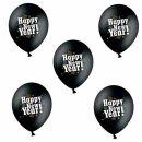 5 Happy-New-Year! Ballons in Schwarz und Gold