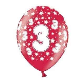 10 Bunte Ballons 3. Geburtstag mit Zahlen Rot