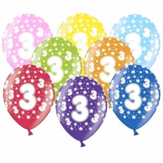 10 Bunte Ballons 3. Geburtstag mit Zahlen Hell-Blau