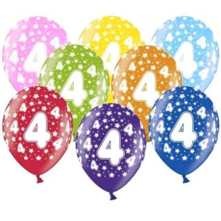 10 Bunte Ballons 4. Geburtstag mit Zahlen Gelb