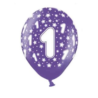 10 Bunte Ballons 1. Geburtstag mit Zahlen Lila