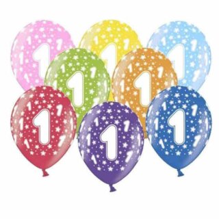 10 Bunte Ballons 1. Geburtstag mit Zahlen Rosa