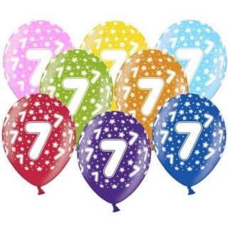 10 Bunte Ballons 7. Geburtstag mit Zahlen Hell-Blau