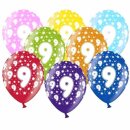 Einzelne bunte Ballons 9. Geburtstag mit wei&szlig;en Zahlen