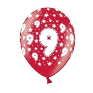 Rote Ballons 9. Geburtstag mit wei&szlig;en Zahlen