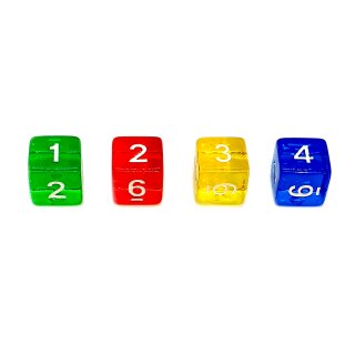 6er Set/ 6 Seitige Würfel mit Zahlen /D6/W6/farbig transparent Bunt/Ziffern 1-6 