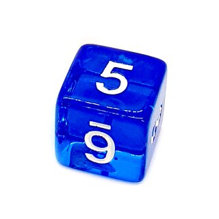 6 W&uuml;rfel Blau-Transparent Zahlen Gerade Kanten 15mm