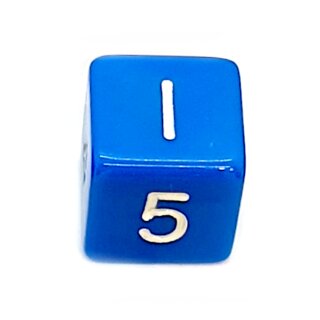 W6 W&uuml;rfel Blau mit wei&szlig;en Zahlen gerade Kanten 15mm