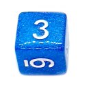 W6 W&uuml;rfel Blau-Glitter Zahlen Wei&szlig; gerade Kanten 15mm