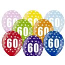 10 Farbige Ballons 60. Geburtstag Gr&uuml;n mit wei&szlig;en Zahlen