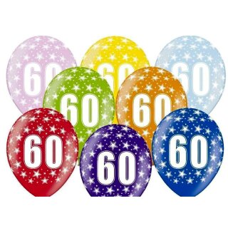 5 Farbige Ballons 60. Geburtstag Gr&uuml;n mit wei&szlig;en Zahlen