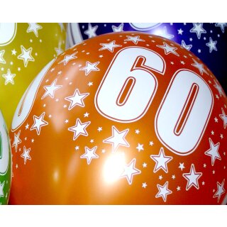 5 Farbige Ballons 60. Geburtstag im Farb-Mix mit Zahlen