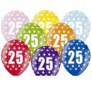 Farbige Ballons 25. Geburtstag Gelb mit Zahlen einzeln