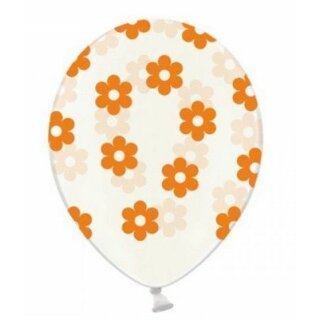 Transparente Ballons mit Bl&uuml;ten in Orange Einzeln