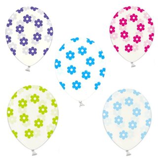 5 Transparente Ballons mit bunten Bl&uuml;ten