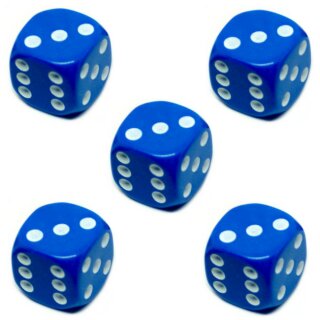 5er W&uuml;rfel-Set W6-W&uuml;rfel Blau wei&szlig;e Punkte 16mm
