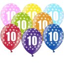 Einzelne Bunte Ballons 10. Geburtstag mit wei&szlig;en...