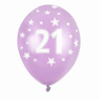 Rosa Ballons 21. Geburtstag mit Zahlen+ Sterne einzeln