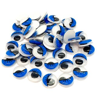 100 Wackelaugen 10mm mit Wimpern Blau Selbstklebend