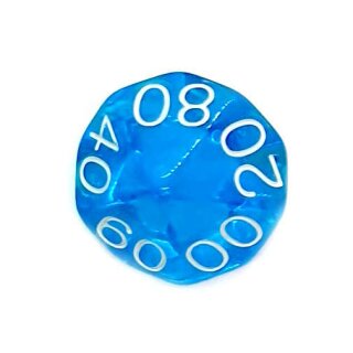 10-Seitige W&uuml;rfel Blau-Transparent mit Zahlen 00-90 W10