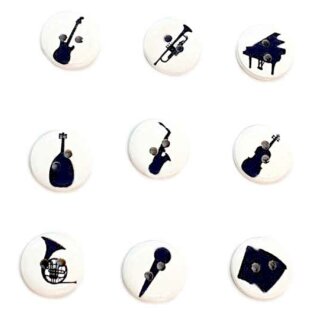 Musik Kn&ouml;pfe Instrumente Silhouette wei&szlig; Holz 15mm