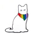 Katze Wei&szlig; mit Regenbogen Halsband Anstecker Pin LGBT